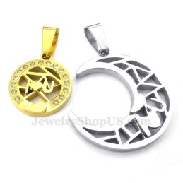 Collana Con Ciondolo A Forma Di Luna E Stelle In Titanio E Oro (Catena Libera) (Un Paio)