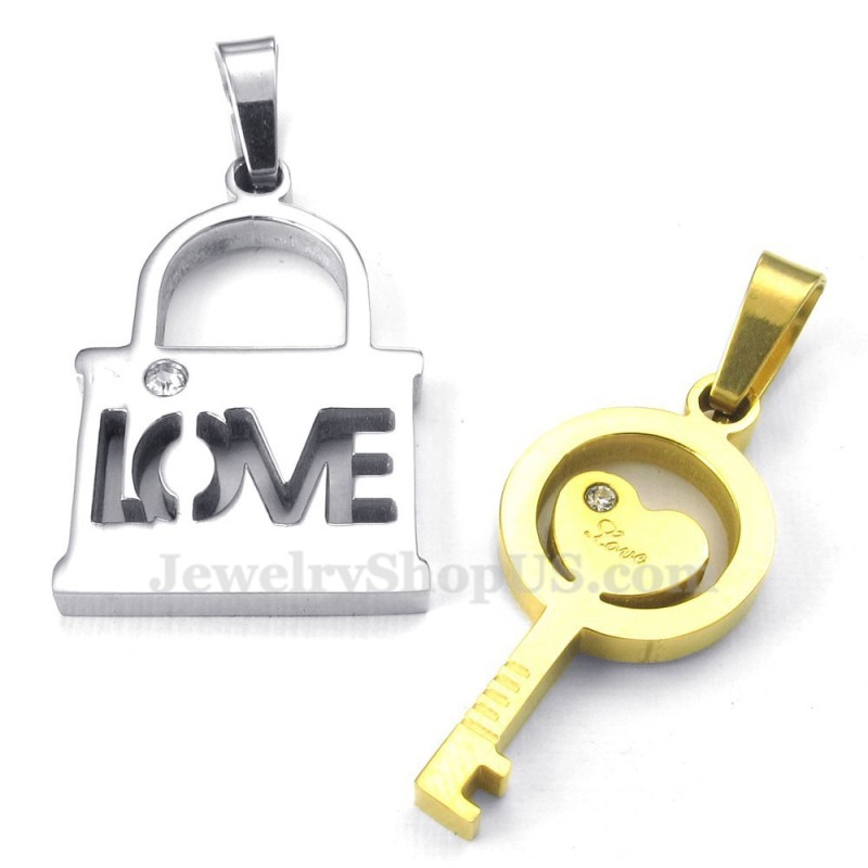 Collana Con Ciondolo A Forma Di Chiave In Titanio E Oro (Catena Libera) (Un Paio) Collana Con Ciondolo A Forma Di Chiave In Titanio E Oro (Catena Libera) (Un Paio)