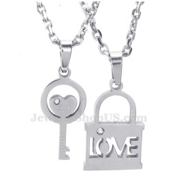 Collana Con Ciondolo A Forma Di Chiave In Argento E Titanio Per Coppie (Catena Gratuita) (Un Paio)