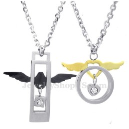 Collana Con Ciondolo A Forma Di Cuore E Ali In Titanio (Catena Libera) (Un Paio)