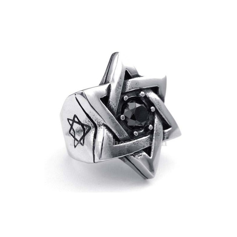 Anello Lucky Star In Titanio Con Zircone Nero Anello Lucky Star In Titanio Con Zircone Nero