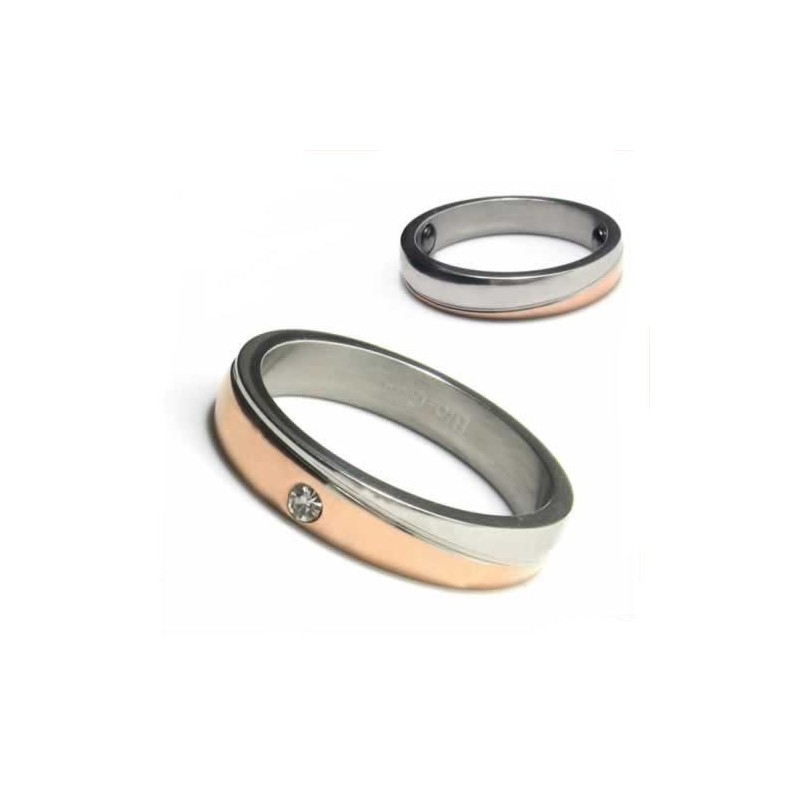 Anello A Fascia In Titanio E Oro Con Diamanti Incastonati Da 4 Mm Anello A Fascia In Titanio E Oro Con Diamanti Incastonati Da 4 Mm