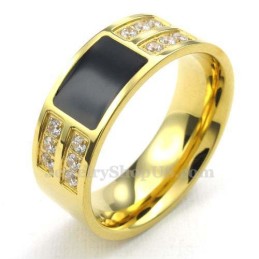 Anello In Titanio Oro Con Zircone Bianco