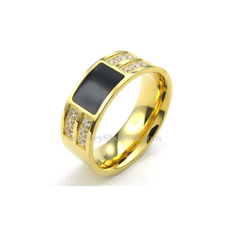 Anello In Titanio Oro Con Zircone Bianco Anello In Titanio Oro Con Zircone Bianco