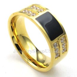 Anello In Titanio Oro Con Zircone Bianco