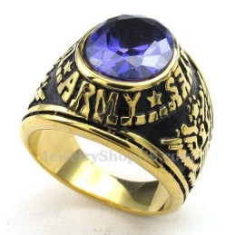 Anello In Titanio Dorato Con Zircone Blu