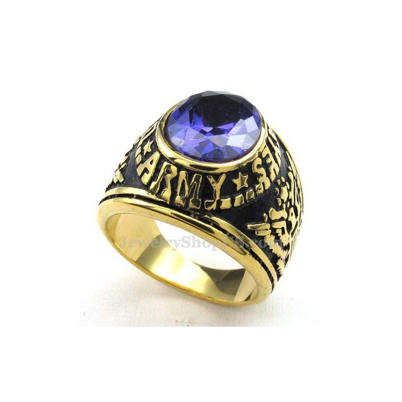 Anello In Titanio Dorato Con Zircone Blu Anello In Titanio Dorato Con Zircone Blu