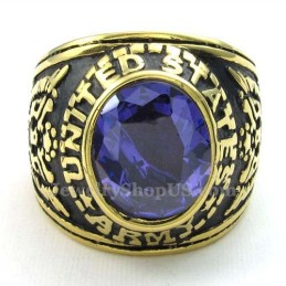 Anello In Titanio Dorato Con Zircone Blu