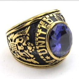 Anello In Titanio Dorato Con Zircone Blu