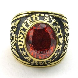 Anello In Titanio Dorato Con Zircone Rosso