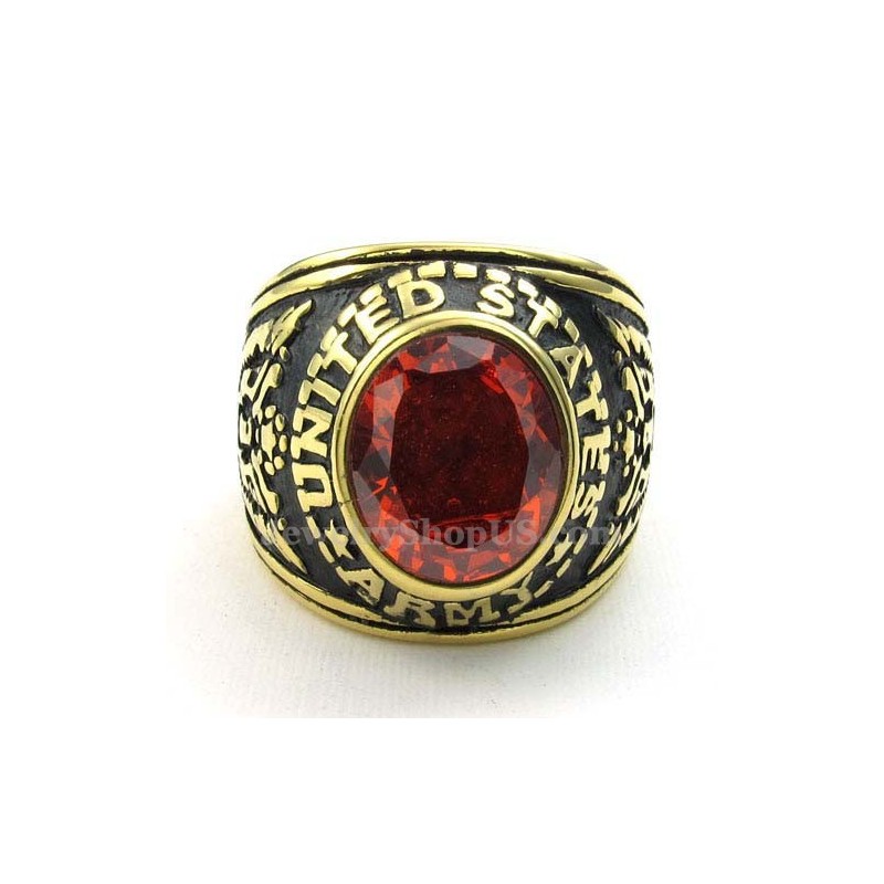 Anello In Titanio Dorato Con Zircone Rosso Anello In Titanio Dorato Con Zircone Rosso