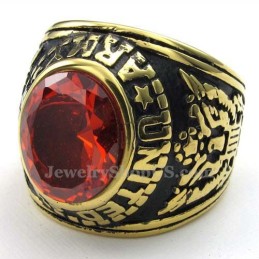 Anello In Titanio Dorato Con Zircone Rosso