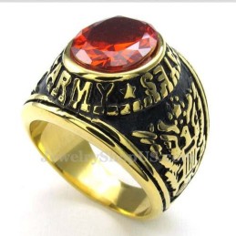 Anello In Titanio Dorato Con Zircone Rosso