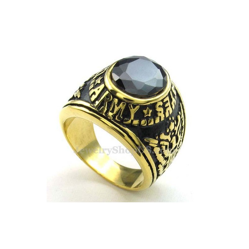 Anello In Titanio Dorato Con Zircone Nero Anello In Titanio Dorato Con Zircone Nero