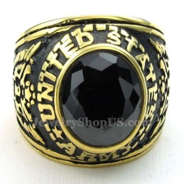 Anello In Titanio Dorato Con Zircone Nero