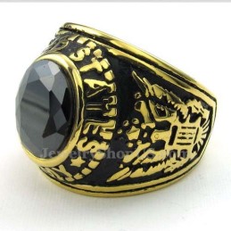 Anello In Titanio Dorato Con Zircone Nero