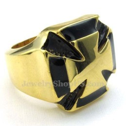 Anello Con Croce In Titanio Dorato