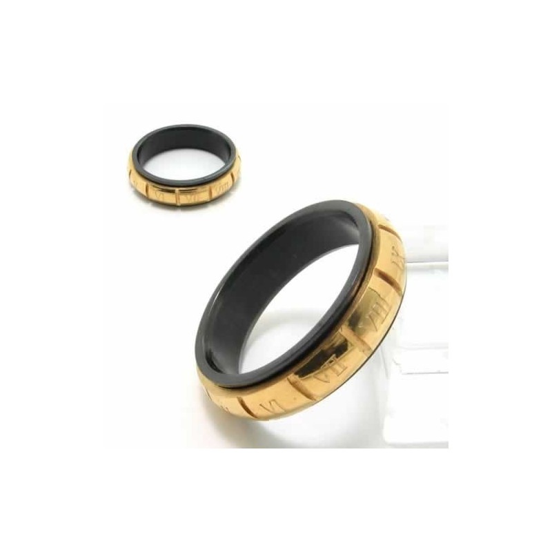 Anello Con Numeri Romani Da 6 Mm In Titanio Nero E Oro Anello Con Numeri Romani Da 6 Mm In Titanio Nero E Oro