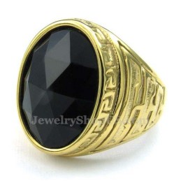 Anello Da Uomo In Titanio Dorato Con Zircone Nero