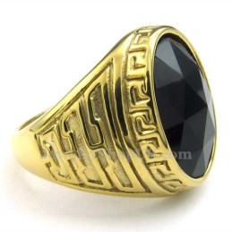 Anello Da Uomo In Titanio Dorato Con Zircone Nero