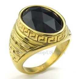 Anello Da Uomo In Titanio Dorato Con Zircone Nero
