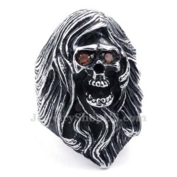 Anello Teschio In Titanio Con Occhi In Zircone Rosso