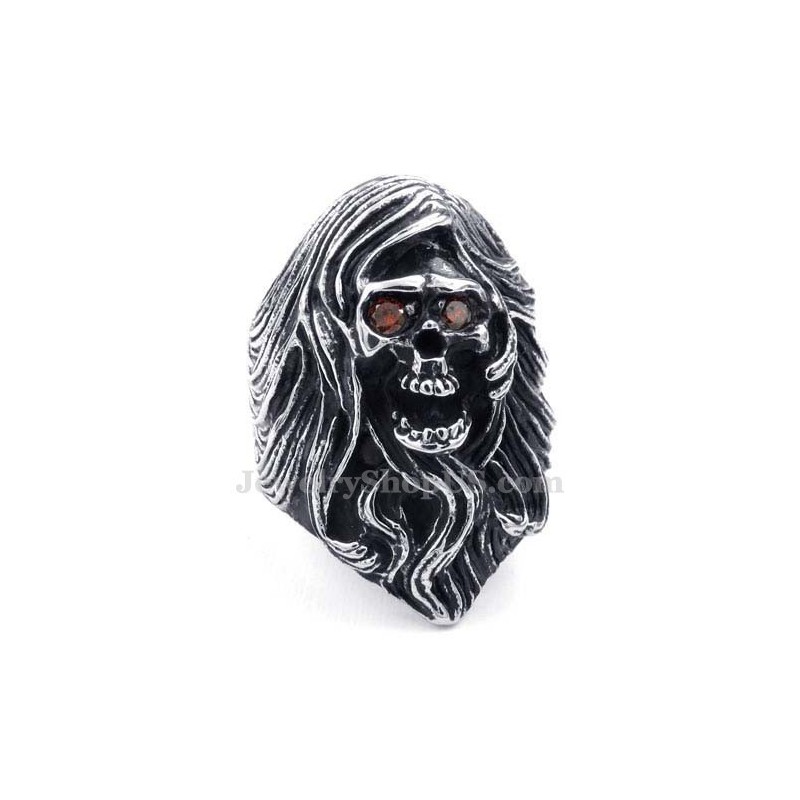 Anello Teschio In Titanio Con Occhi In Zircone Rosso Anello Teschio In Titanio Con Occhi In Zircone Rosso
