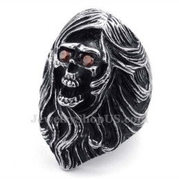 Anello Teschio In Titanio Con Occhi In Zircone Rosso