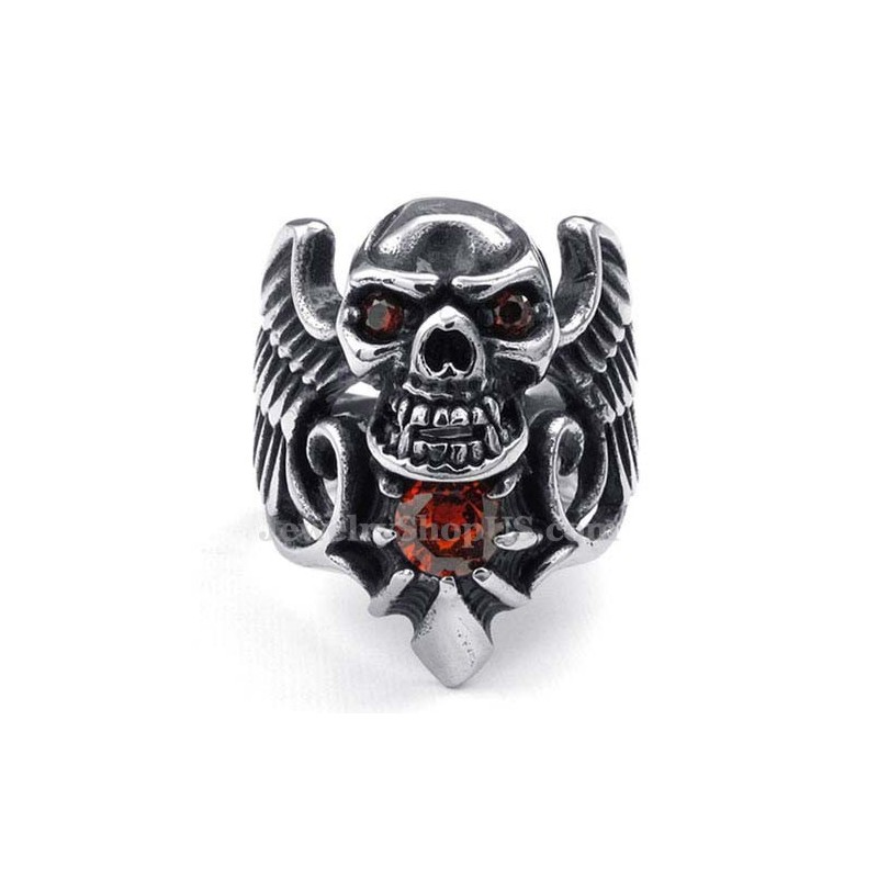 Anello A Forma Di Teschio In Titanio Con Zircone Rosso Anello A Forma Di Teschio In Titanio Con Zircone Rosso