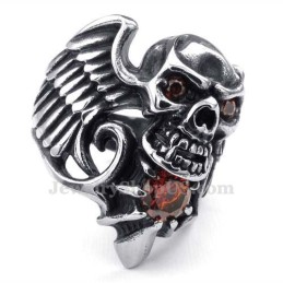 Anello A Forma Di Teschio In Titanio Con Zircone Rosso