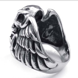 Anello A Forma Di Teschio In Titanio Con Zircone Rosso
