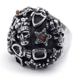 Anello Teschio In Titanio Con Zircone Rosso