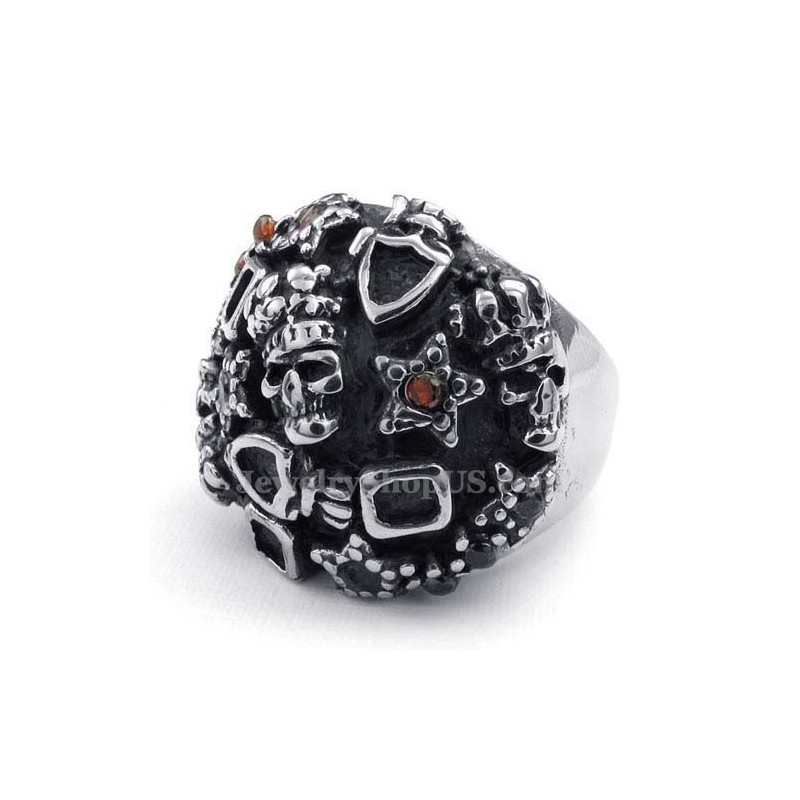 Anello Teschio In Titanio Con Zircone Rosso Anello Teschio In Titanio Con Zircone Rosso