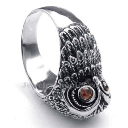 Anello Gufo In Titanio Con Occhi In Zircone Rosso