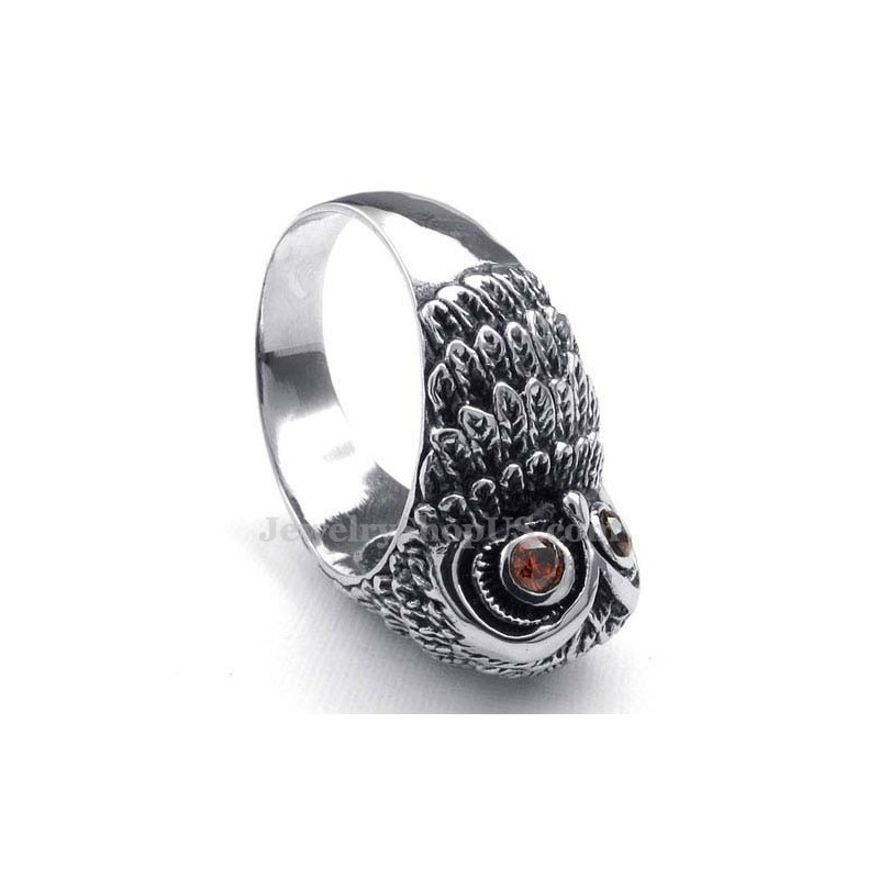 Anello Gufo In Titanio Con Occhi In Zircone Rosso Anello Gufo In Titanio Con Occhi In Zircone Rosso