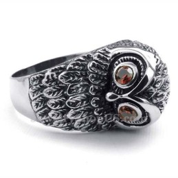 Anello Gufo In Titanio Con Occhi In Zircone Rosso