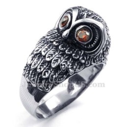 Anello Gufo In Titanio Con Occhi In Zircone Rosso