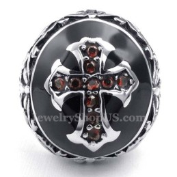 Anello Con Croce In Zircone Rosso Titanio