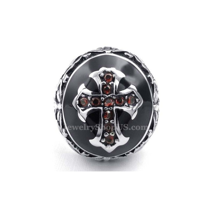 Anello Con Croce In Zircone Rosso Titanio Anello Con Croce In Zircone Rosso Titanio