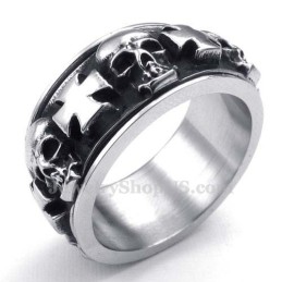 Anello In Titanio Con Teschio A Croce Rotonda