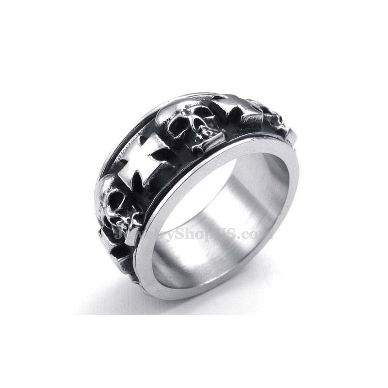 Anello In Titanio Con Teschio A Croce Rotonda Anello In Titanio Con Teschio A Croce Rotonda