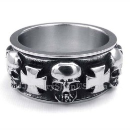 Anello In Titanio Con Teschio A Croce Rotonda