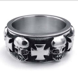 Anello In Titanio Con Teschio A Croce Rotonda