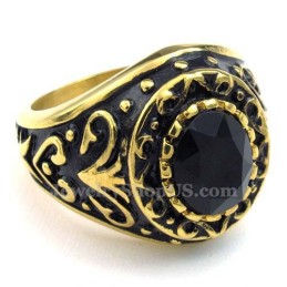 Anello In Titanio Dorato Con Zircone Nero