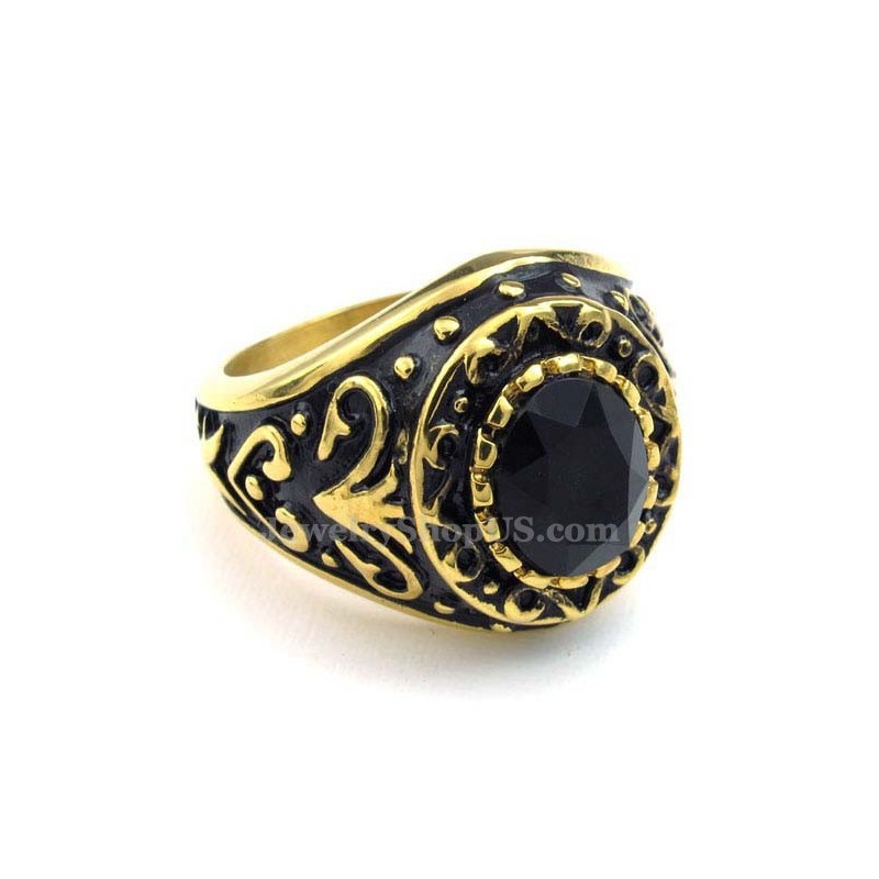 Anello In Titanio Dorato Con Zircone Nero Anello In Titanio Dorato Con Zircone Nero