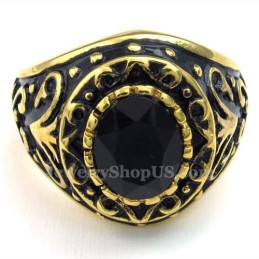 Anello In Titanio Dorato Con Zircone Nero