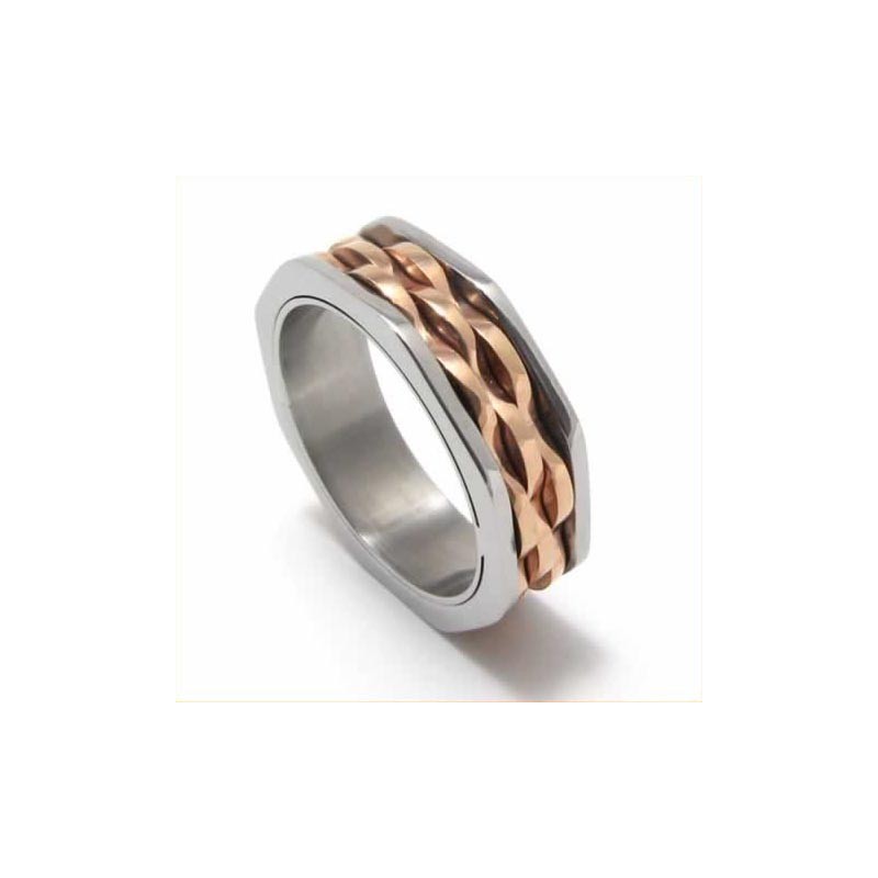 Anello Unisex Waves In Titanio E Oro Da 7 Mm Anello Unisex Waves In Titanio E Oro Da 7 Mm