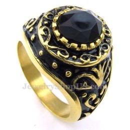 Anello In Titanio Dorato Con Zircone Nero