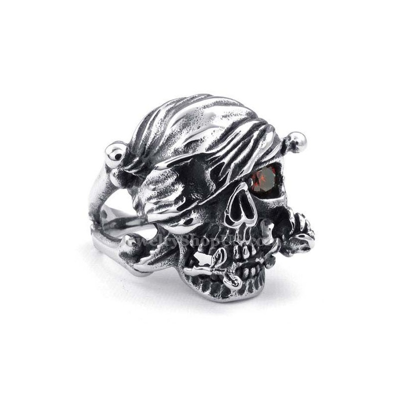 Anello Teschio In Titanio Con Occhio In Zircone Rosso Anello Teschio In Titanio Con Occhio In Zircone Rosso
