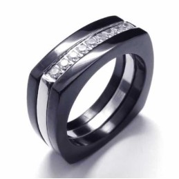 Anello Unisex In Titanio Nero Con Diamanti Da 8 Mm